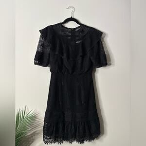 Whistles Women's Black Mariah Lace Ruffle Dress Size 4 Short Sleeve